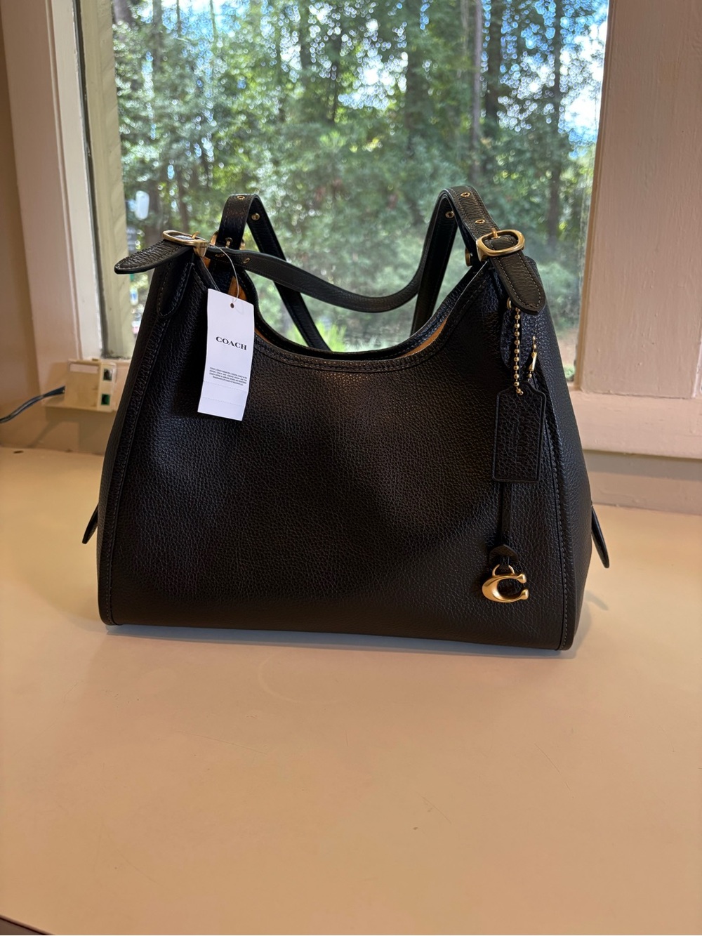 Coach Bella Shoulder Bag w/ Black Pebbled Leather & Gold Hardware.